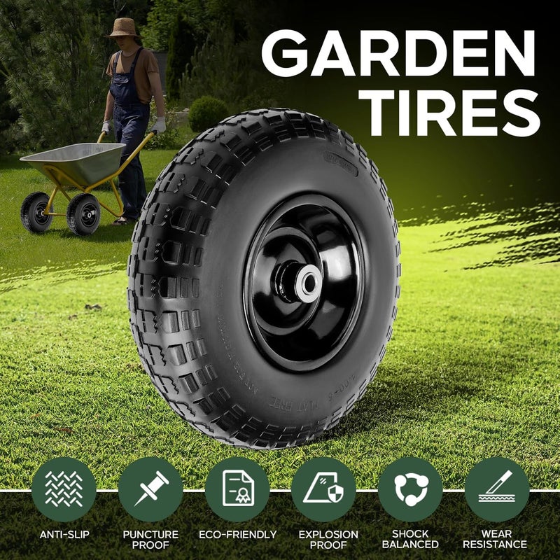 Taifa 2 PCS 13 Inch Rubber Solid Flat Free Replacement Tires and Wheels 4.00-6 with 5/8'' Axle Bore Hole, Air Less Wheel for Wheelbarrow/Wagon/Hand Truck/Trolley/Garden Scooter etc. - Image 4
